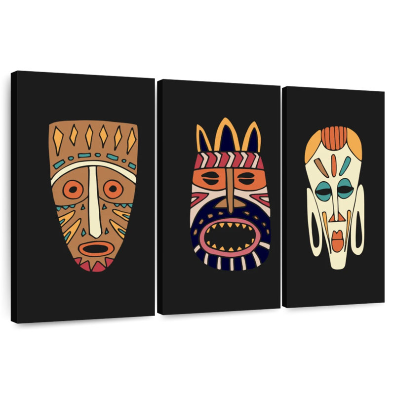 Caricature d'un masque africain Kerner, H 48 po x l 74 po