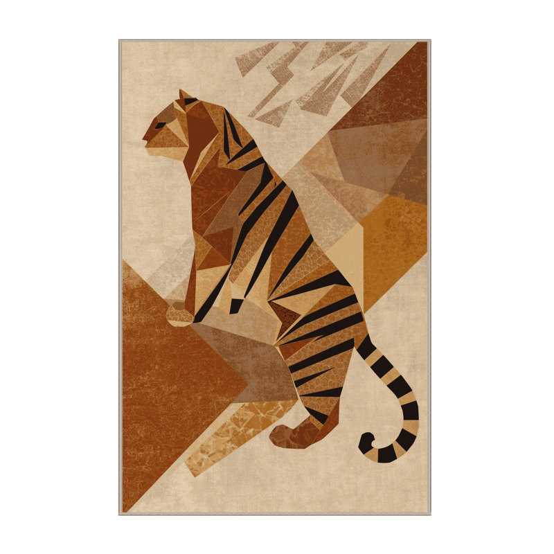 Tapis géométrique rustique brun Pavli Tiger lavable à la machine - Reliure, 5 x 7