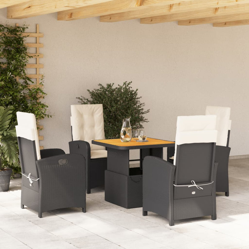 Ensemble de salle à manger 5 pièces en rotin poly, H 27,95 po x l 31,5 po x P 31,5 po, 4