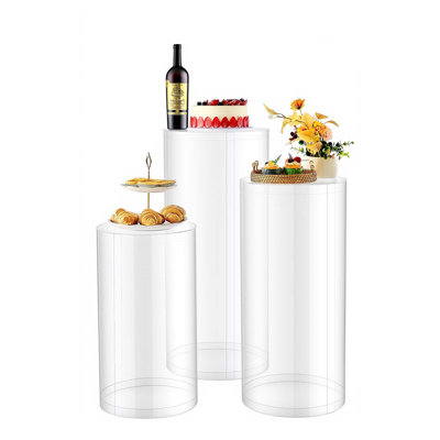 Support à fleurs de mariage, socle cylindrique rond 3PCS 23,62 / 29,53 / 35,43 pouces, support à piédestal transparent avec couvercle en acrylique transparent, supports à piédestal cylindriques pour mariage, fête, anniversaire, décoration d'art