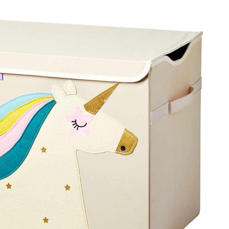 White Unicorn Collapsible Toy Chest with Handles