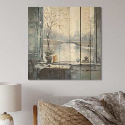 Winter Paris Eiffel Tower City Charm III - City Paris On Wood Print