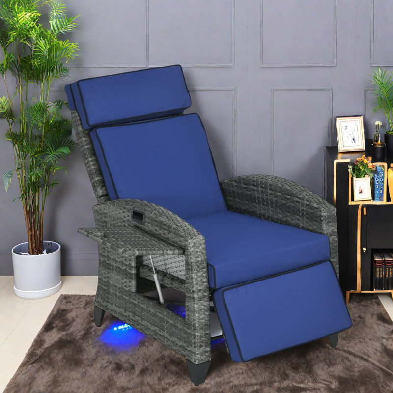 Fauteuils inclinables confortables avec structure en acier, design moderne bleu foncé pour patio