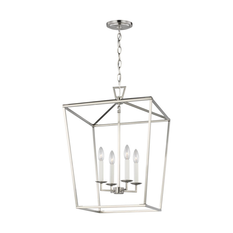 Lustre lanterne en acier à intensité variable 4 lumières Finnegan, Non, Nickel brossé, H 24,4 po x l 17 po x P 17 po