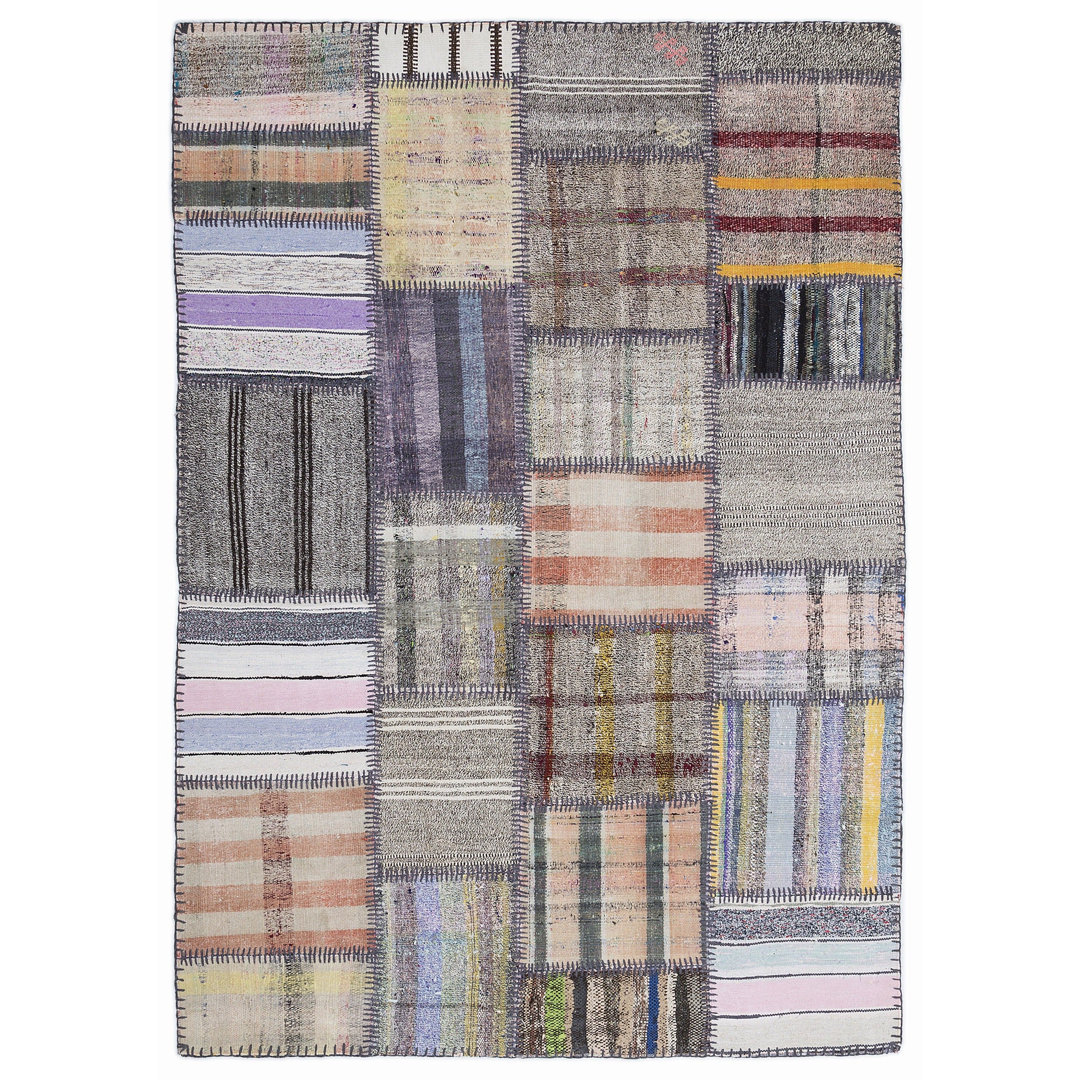 Teselya Beige Striped Wool Handmade Area Rug