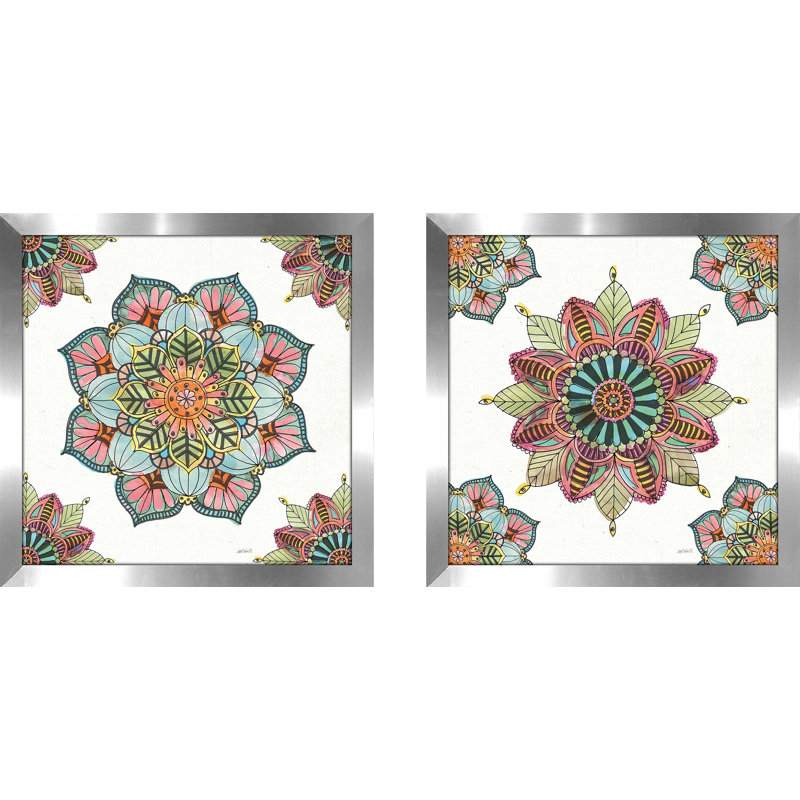 Mandala Morning V - ensemble de 2 reproductions d'art sur papier encadré, H 16,5 po x l 33 po, Pas de tapis