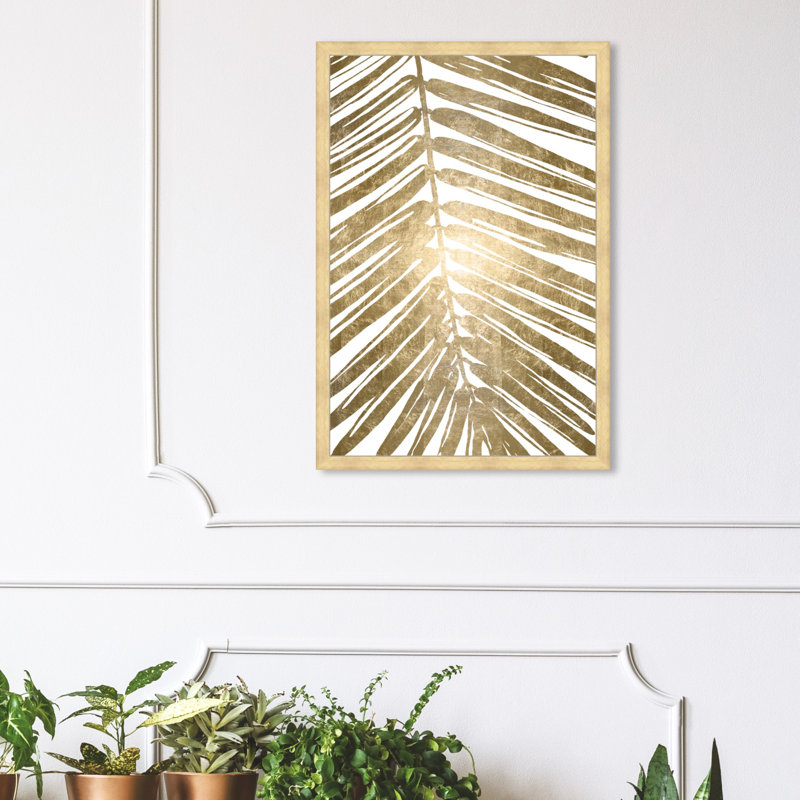 «Gold Tropical Leaves IV Gold Metallic», impression, Cadre doré, H 36 po x l 24 po x P 1,5 po