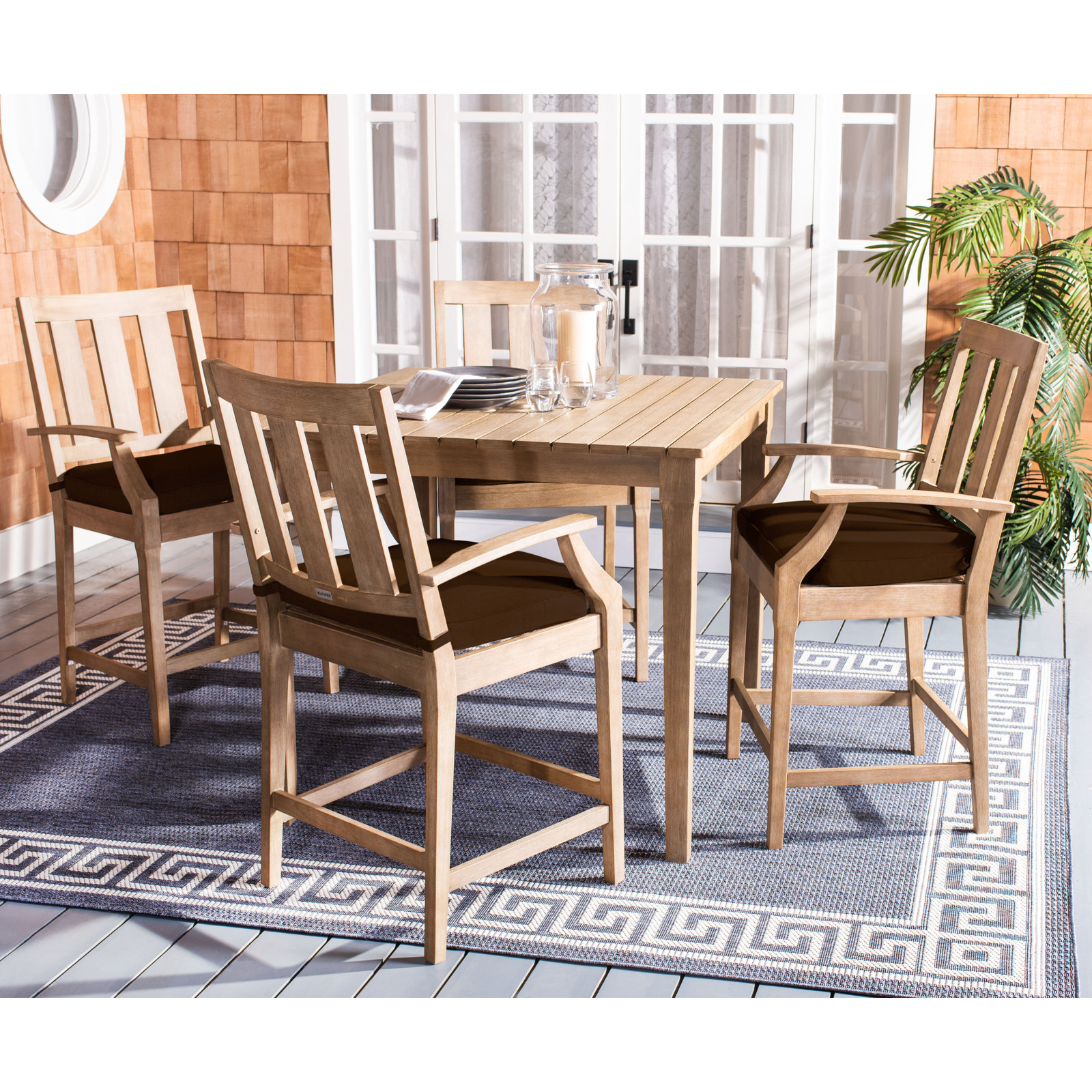 Samya 44" Eucalyptus Patio Dining Set, Dark Brown