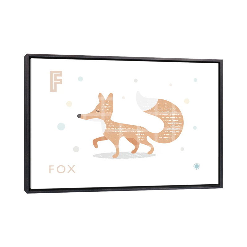 Renard - impression d'art graphique, Pas de tapis, Toile avec cadre noir patiné, H 18 po x l 26 po x P 1,5 po