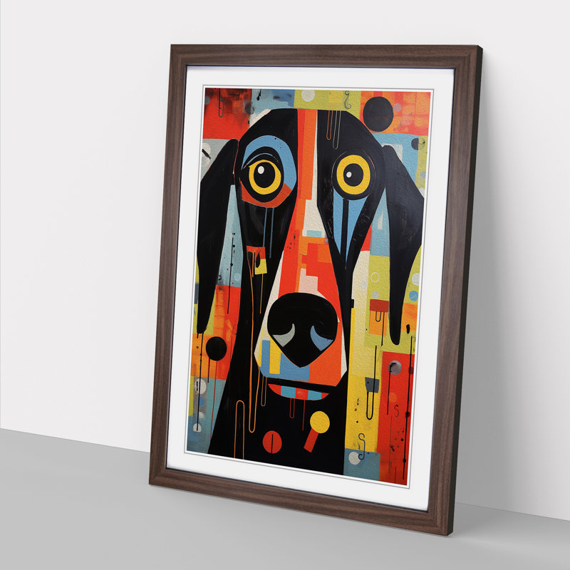 Dog Constructivism - Single Picture Frame Print on Wood, Walnut Framed, 34cm H x 25cm W