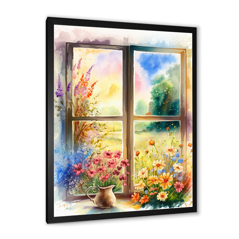 Été coucher de soleil floral fenêtre IV - impression, Cadre photo noir, H 20 po x l 12 po x P 1 po