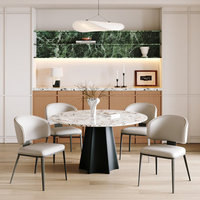 Modern Upholstered Faux Leather Dining Chairs with Metal Legs