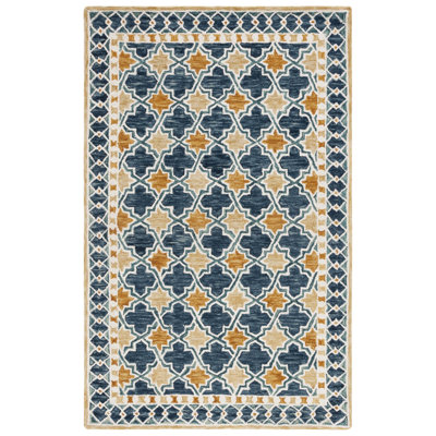 Hand Tufted Wool/Cotton Southwestern Rug in Navy/Yellow