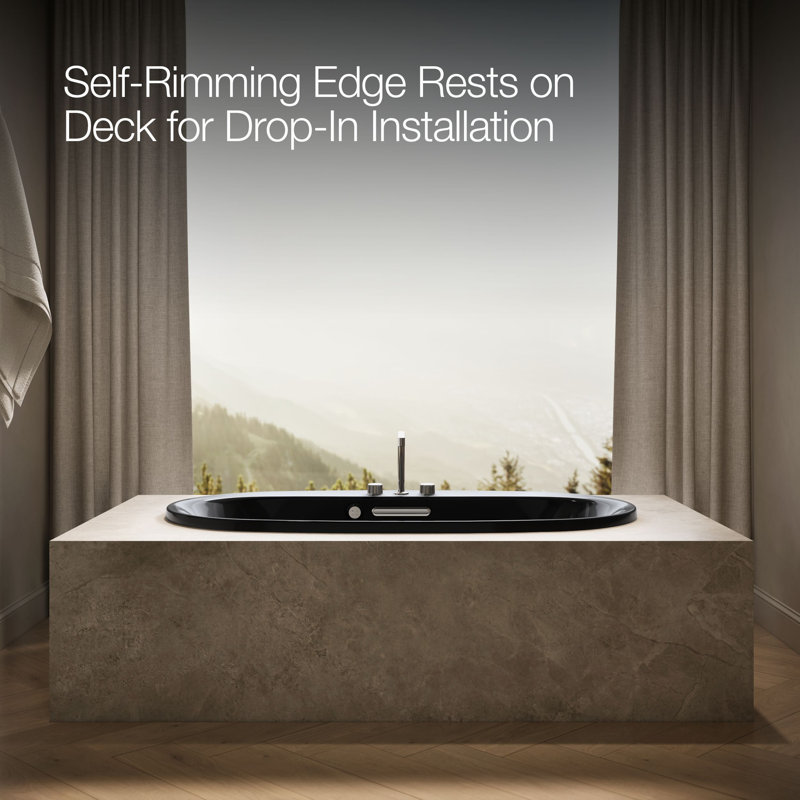 Underscore Oval 66" x 36" Heated Bubblemassage Air Bath with Center Drain, Black