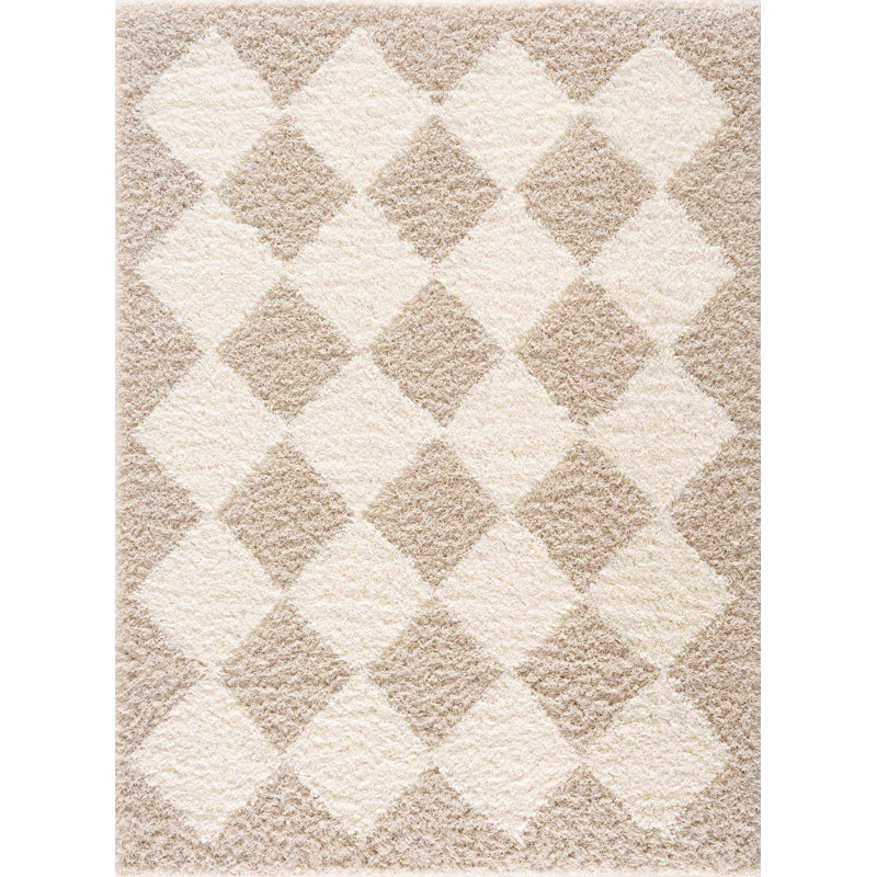 Axlan Contemporary Diiamond Geometric Beige Area Rug, Rectangle 7'10" x 10'