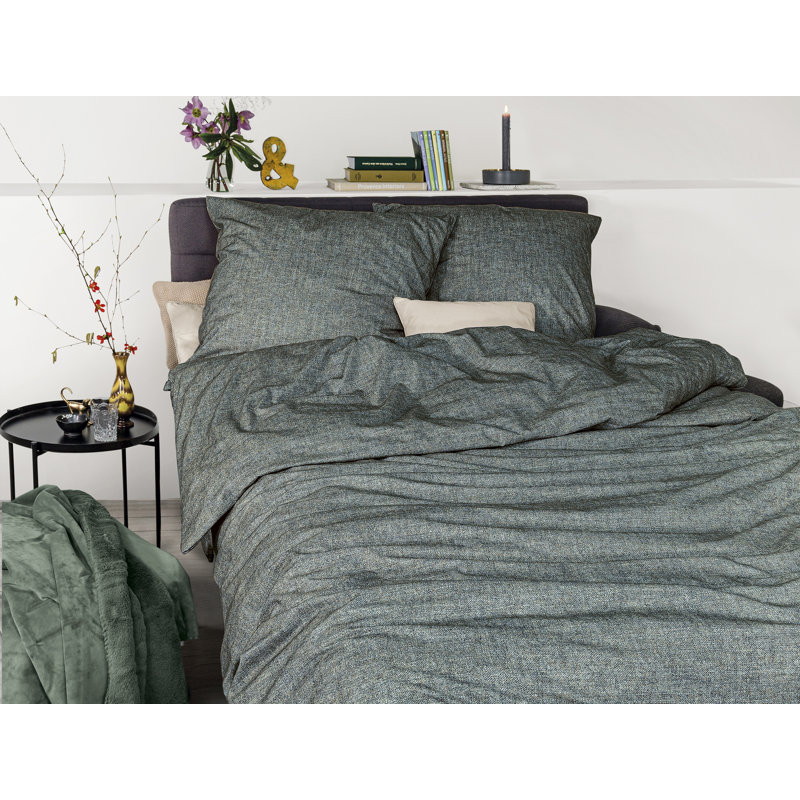 Fleece cotton bed linen set Mink 8835, 200 x 200cm - 2 Pillowcases (80 x 80cm), Green