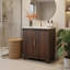 Meuble-lavabo autoportant de 79 cm (31 pouces) avec lavabo en résine, portes ondulées à motif cannelé, double compartiment de rangement, meuble de rangement en bois, couleur noyer brun