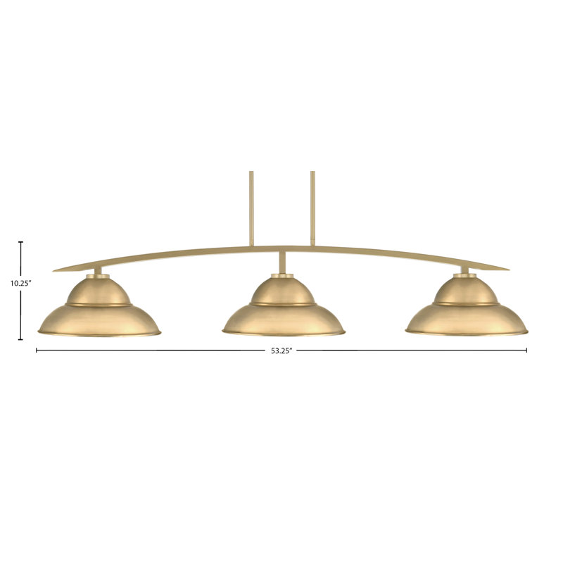 Barre d'éclairage à 3 lumières avec abat-jour double en métal kurve, H 58,25 po x l 53,25 po x P 53,25 po, Laiton New Age