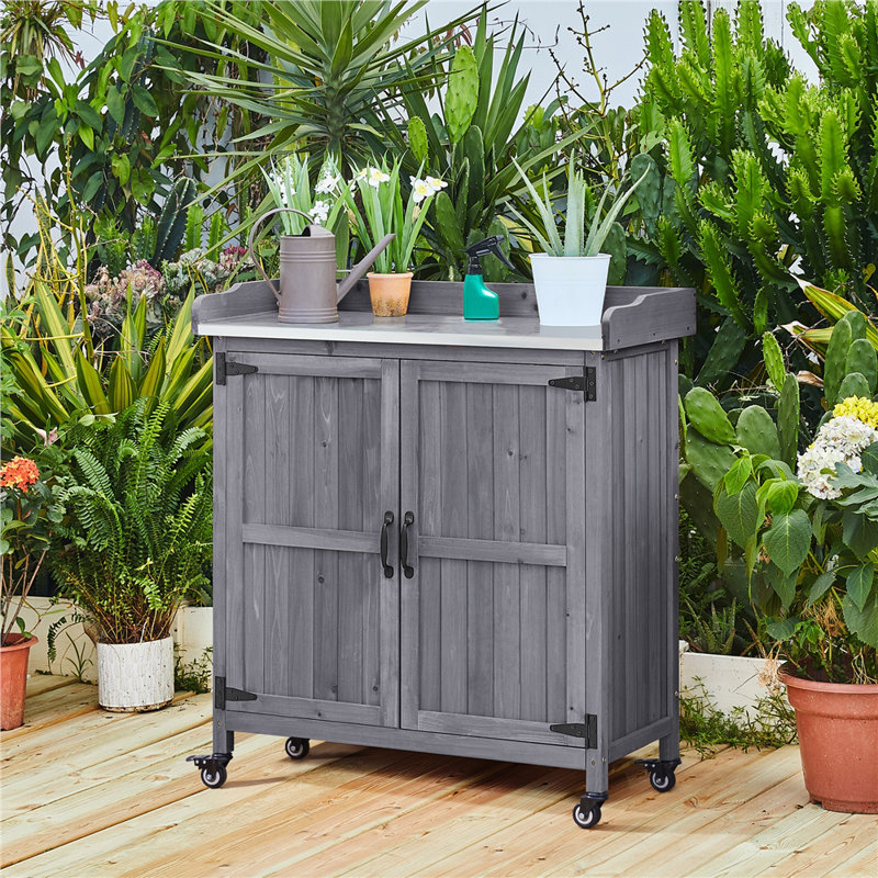 Table de jardin 40 po avec roulettes verrouillables, gris