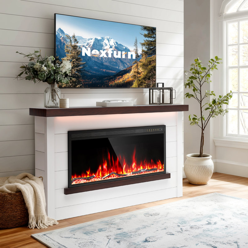 60" Electric Fireplace With Mantel, 15 Flame Effects Tv Stand