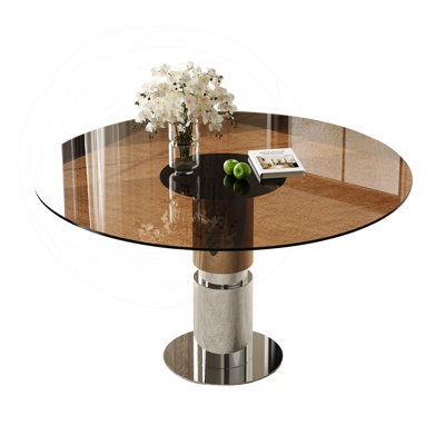 35-inch Round Glass Dining Table with Stainless Steel Base, Seats 2-4
