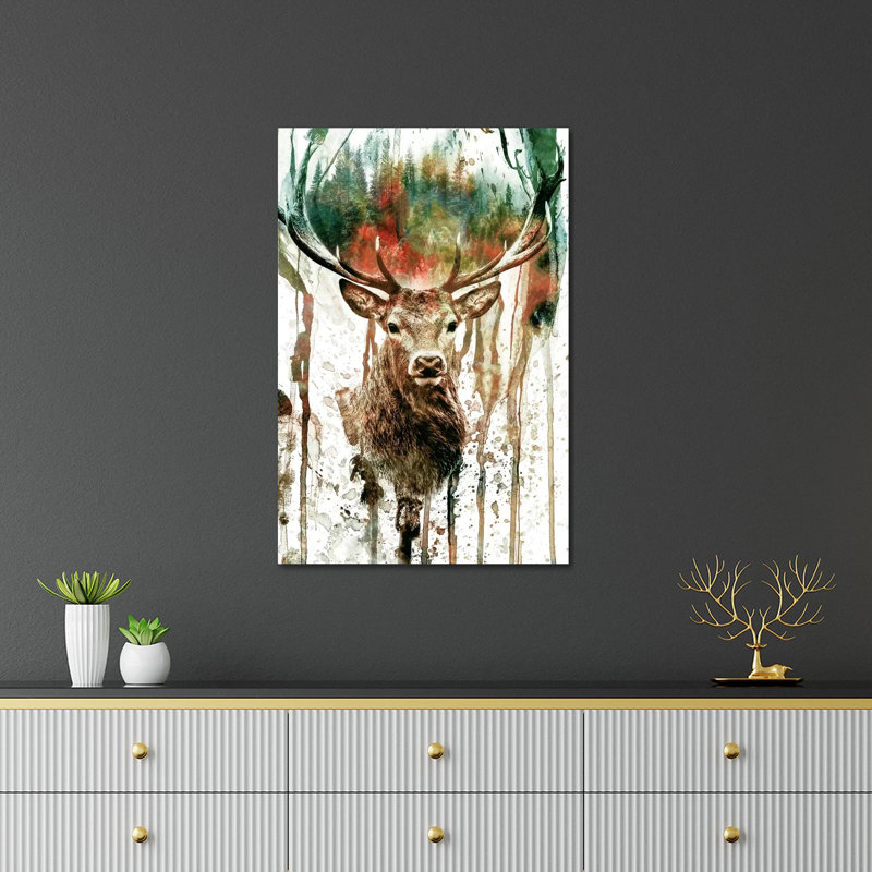 «Deer I» par Riza Peker - peinture sans cadre, H 24 po x l 16 po x P 0,25 po