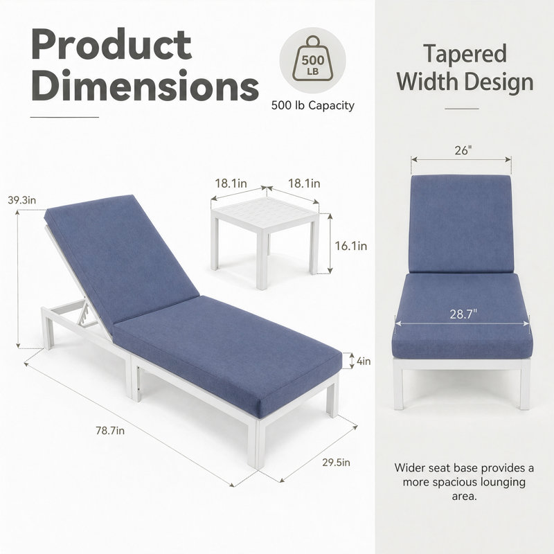 Outdoor Aluminum Chaise Lounge Chair with Side Table & Cushions, Rust-Resistant Adjustable Recliner for Patio, Pool, Deck