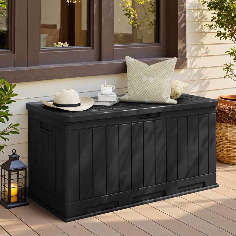 90 Gallon Outdoor Lockable Resin Deck Box For Patio Furniture, Black