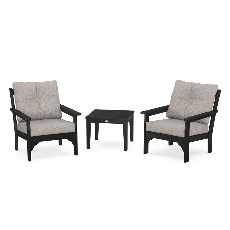 Vineyard 3-Piece Deep Seating Set, Black, Weathered Tweed