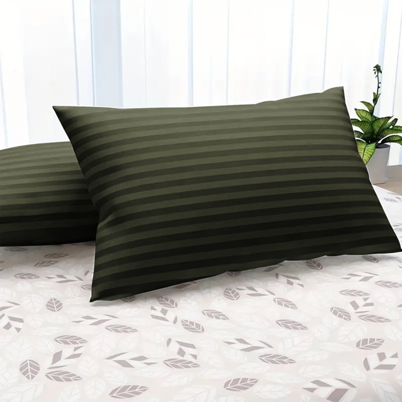 Aspire Homeware Ultra Soft & Breathable Microfiber Striped Pillowcase (Pack Of 2), Olive Green