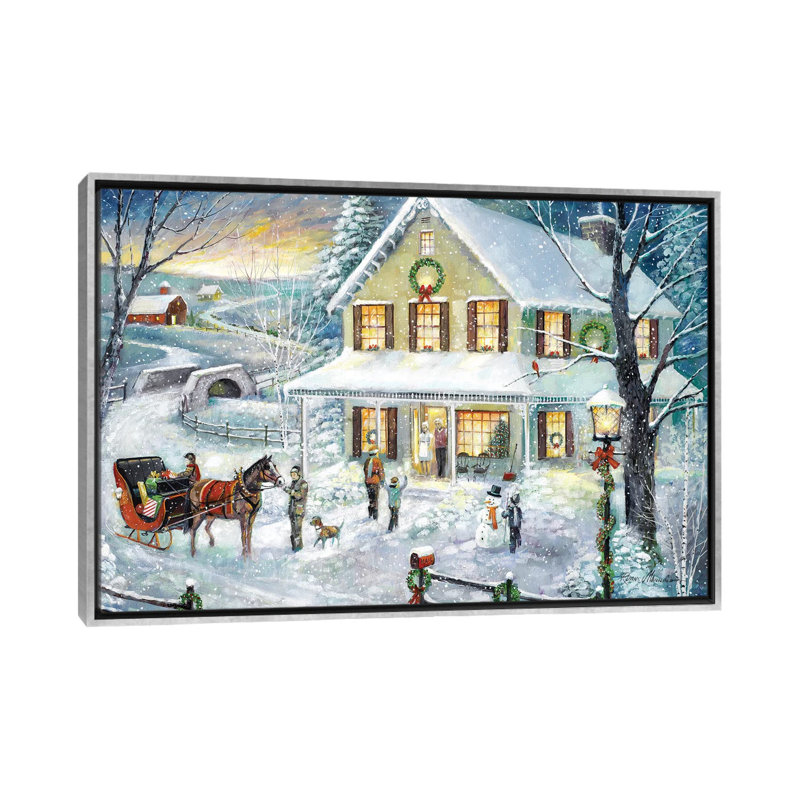 «Christmas visite» par Ruane Manning - reproduction d'art, Toile avec cadre argenté, Aucun mat, H 18 po x l 26 po x P 1,5 po