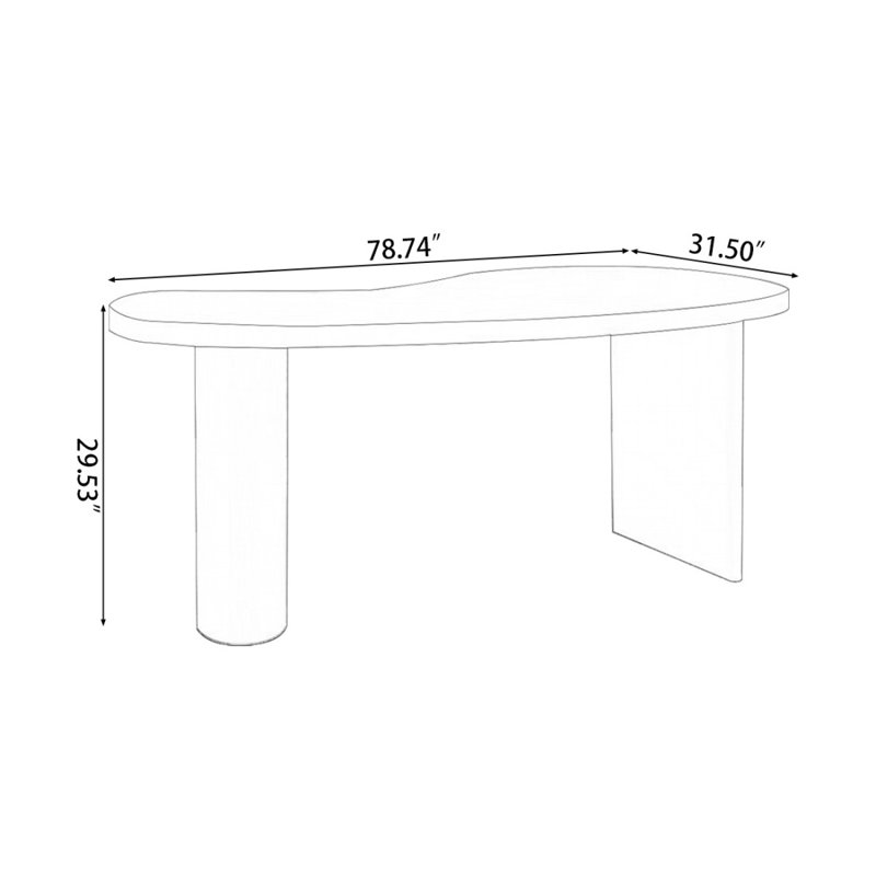 Bureau d'écriture en bois massif courbé blanc, H 29,53 po x l 78,74 po x P 31,5 po, Blanc