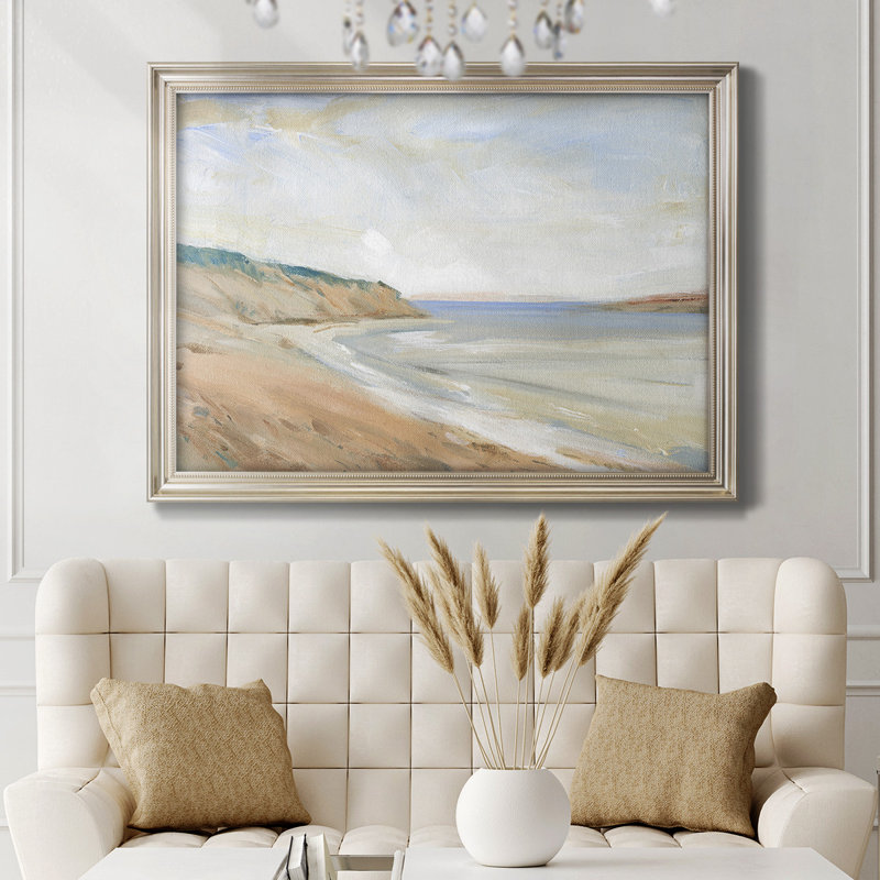 Étude de rivage I, Toile avec cadre flottant or, L 25 po x H 21 po, Pas de tapis