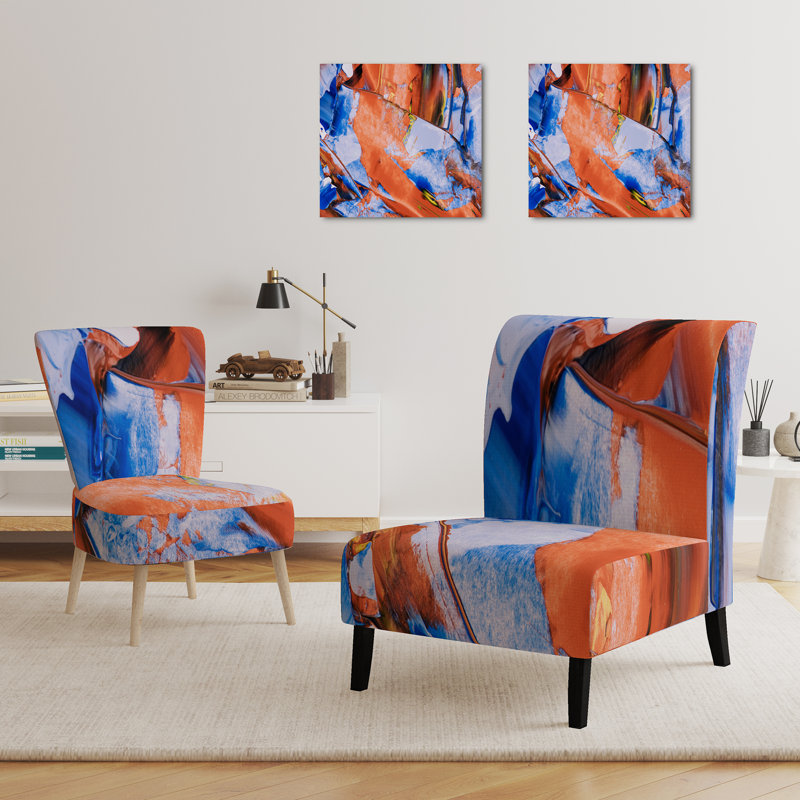 Accent Chair, Beige Floral Pattern Upholstered Decor - Beige Floral Pattern II, Orange/Blue