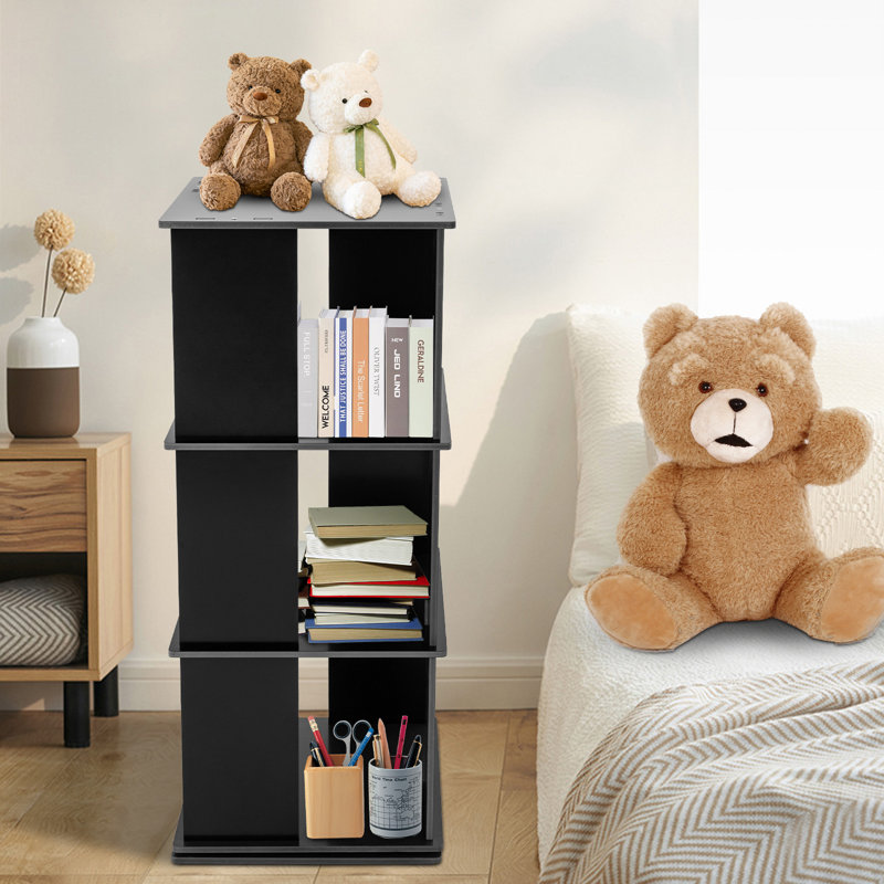 3-tier 38.19"H X 15.75"W / 4-tier 50"H X 15.75"W Corner Rotating Bookcase, Black, (3 Shelves) 38.19"H x 15.75"W x 15.75"D