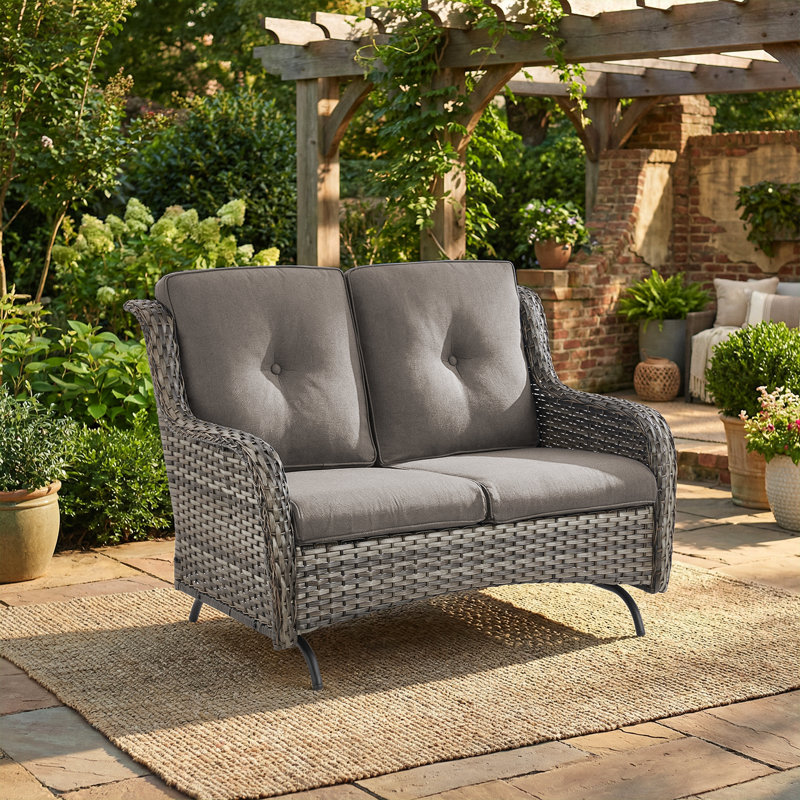 Patio Loveseat Sofa, Outdoor Wicker Loveseat with Luxury Thick Cushion, All-Weather Patio Furniture Set, Gray, Gray