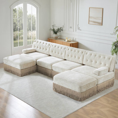 135" Chesterfield U-Shaped Sectional With 2Pcs Ottoman