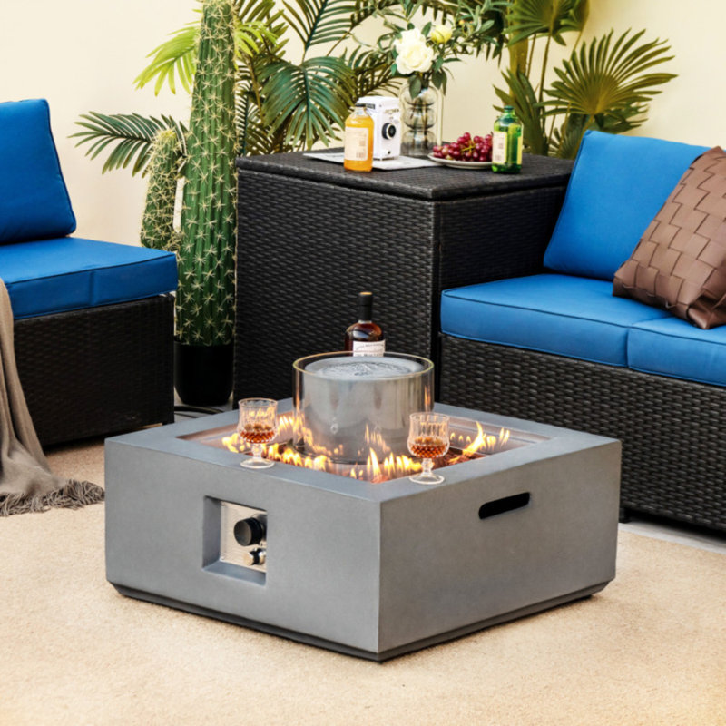 Table de foyer au propane carrée 28 po avec fontaine, pare-vent, couvercle, couvercle, pierres à lave, foyer au gaz 50 000 BTU