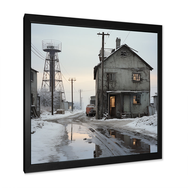 Warehouse Winter Scenery sur toile, Cadre simple noir, H 30 po x l 30 po x P 1 po