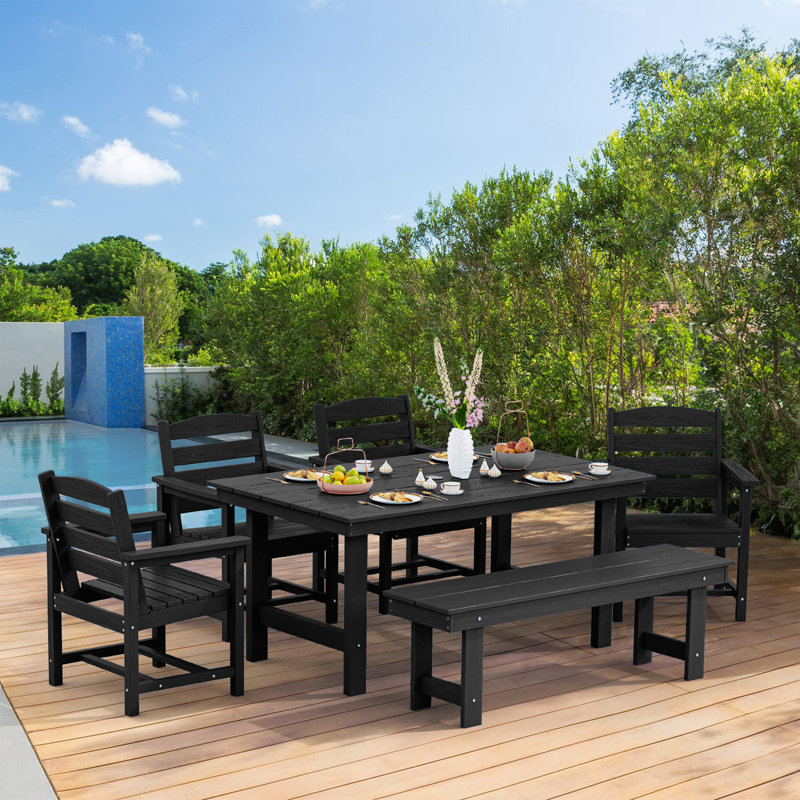 Barrera High Density Polyethylene Outdoor Dining 6-Piece Set, Black