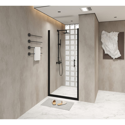 34X72 In Pivot Shower Door Featuring Matte Black Aluminum Frame, Proof Film And Comfortable Stainless Steel Handle Easy - Grip