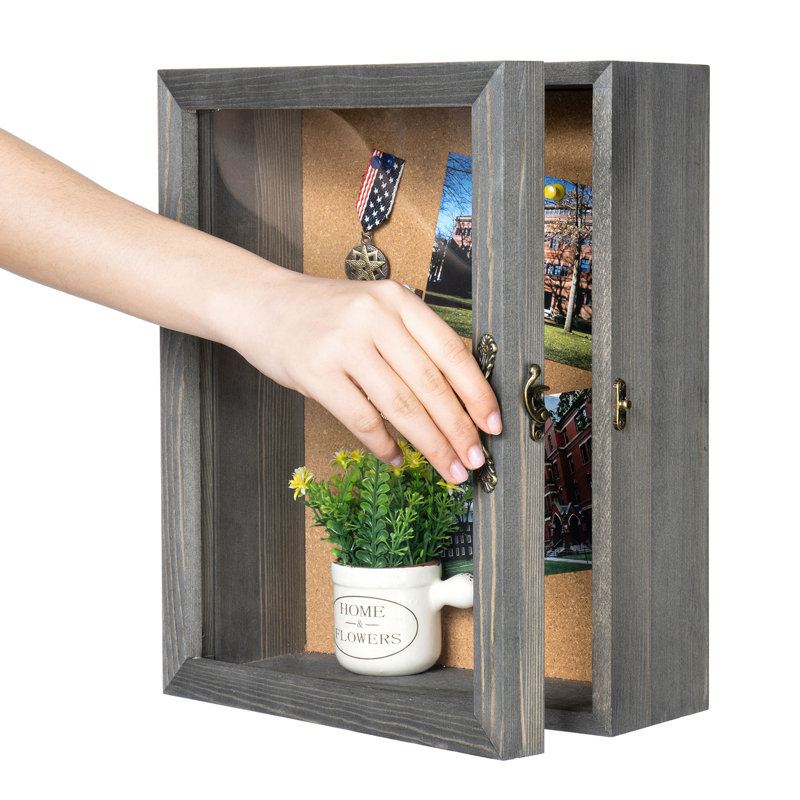 Solid Wood Shadow Box with Frame in Grey
