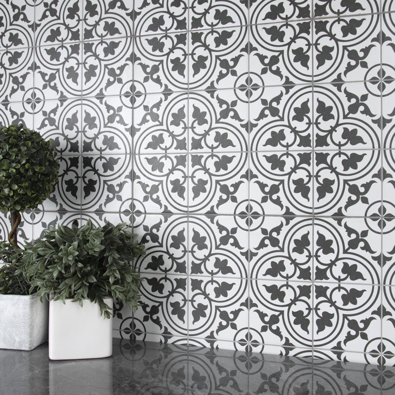 Harmonia 13" x 13" Ceramic Patterned Wall & Floor Tile, White