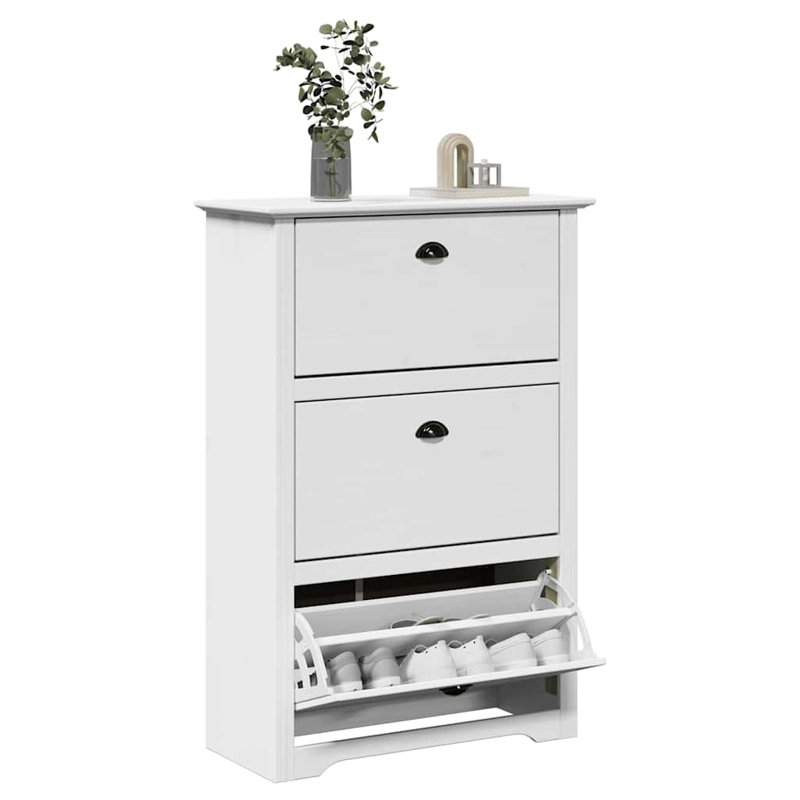 12 Pair Solid Wood Shoe Rack, White/White
