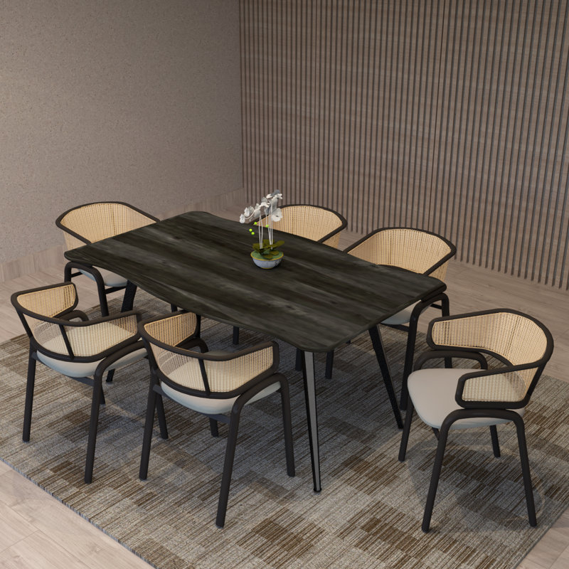 Ensemble de salle à manger 7 pièces Romelo, Beige, Ébène