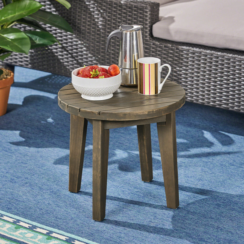 Table d'appoint d'extérieur en bois de 16 po de couleur grise avec des lattes élégantes et une finition rustique, Gris