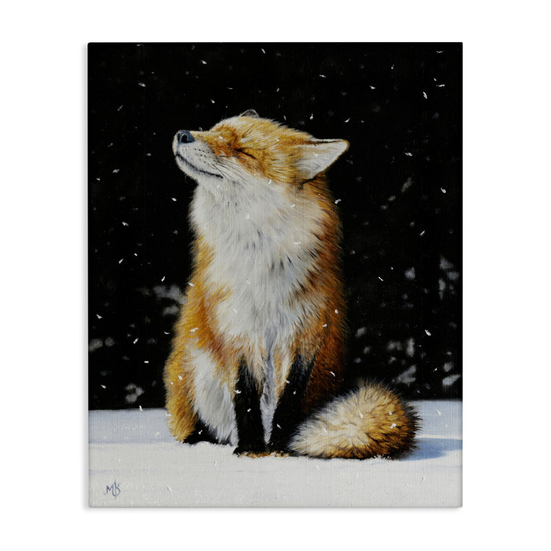 «Blissful Fox with Snowflakes», art mural sur toile par Mark Kelso, H 20 po x l 16 po