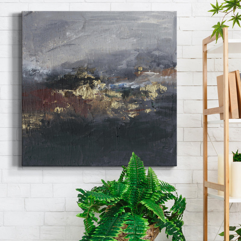 Montagnes dans la brume II - Toile tendue avec châssis de qualité supérieure - Prêt à être accroché