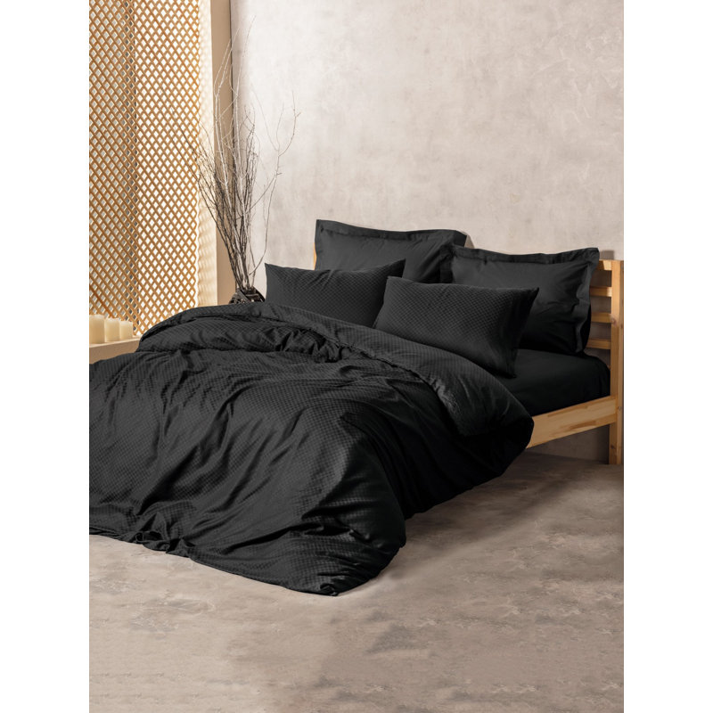 100% Cotton Ranforce Quilt Cover Set, Black | Includes 63 x 86.6 Duvet Cover, 63 x 94.5 Flat Sheet & 19.7 x 27.6 Pillowcase | Reactive Printing, Machine Washable, Elegant Envelope Closure | Cozy & Durable Bedding