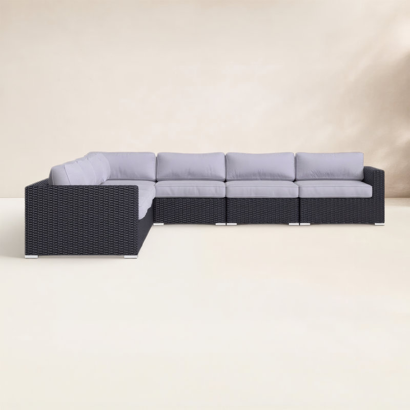 Canapé modulaire d'extérieur en osier de 122 po de largeur avec coussins Sunbrella Foxtrot